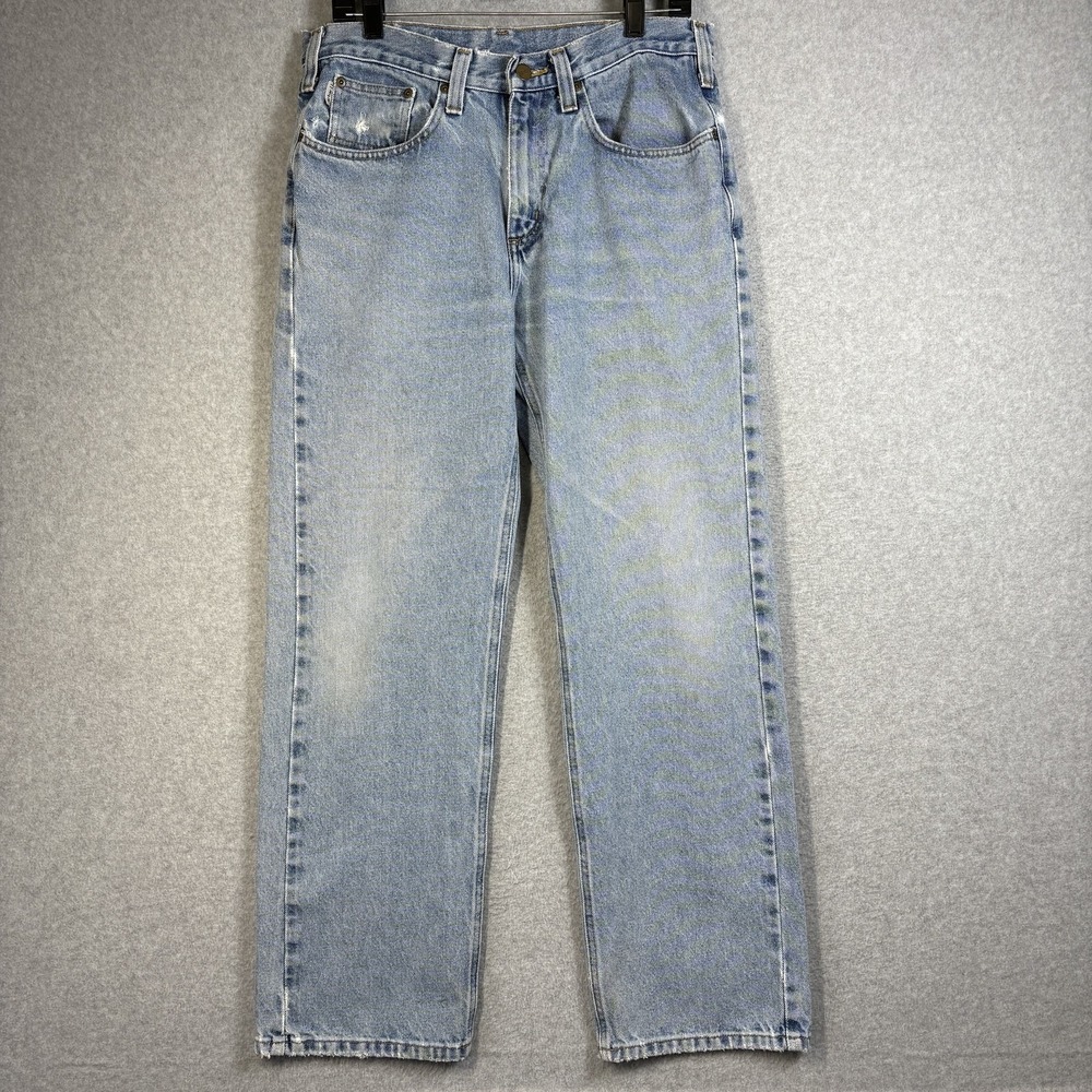 Carhartt Jeans Mens 33x32 Light Blue Straight Leg Distressed Denim B460